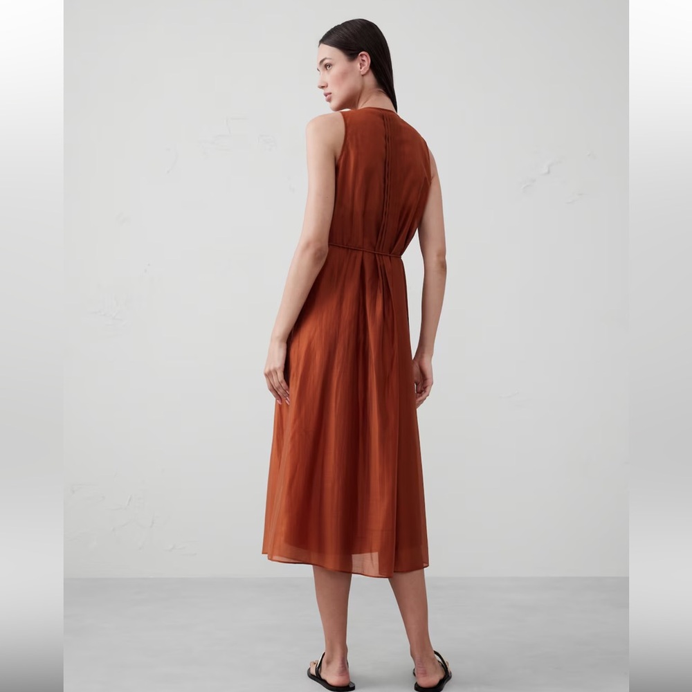 BANANA REPUBLIC PINTUCK ORGANZA MIDI DRESS Arabian‎ Spice NWT XXS - Picture 2 of 4